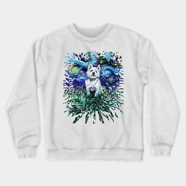 Westie Night (Splash Version) Crewneck Sweatshirt by sagittariusgallery